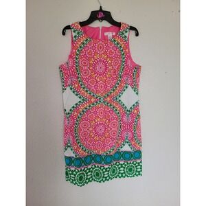 London Times Women's Pink Geometric‎ Print Sleeveless Sheath Dress Size 10 #C